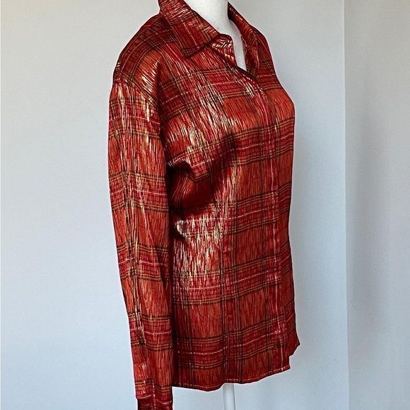 Escada, Perfect red with gold thread Blouse By Escada (40) - Picture 2 of 8